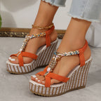 Damen Wedge-Sandalen mit dekorativem Riemendesign und stylishen Verzierungen R&B