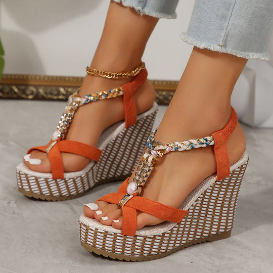 Damen Wedge-Sandalen mit dekorativem Riemendesign und stylishen Verzierungen R&B
