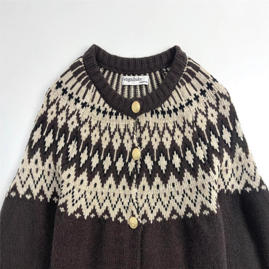 Damen Strickjacke mit traditionellem Norwegermuster R&B