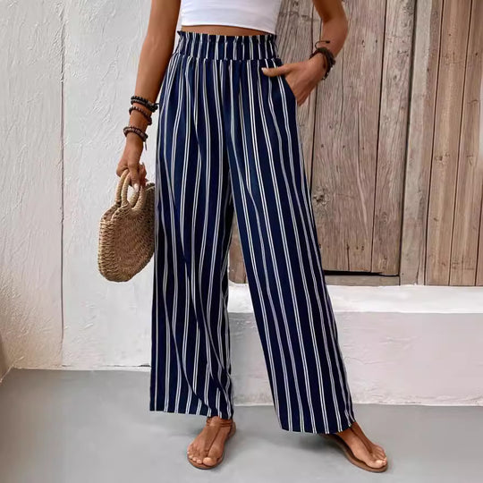 Damen Bequeme Sommerhose mit Streifenmuster und elastischem Bund R&B
