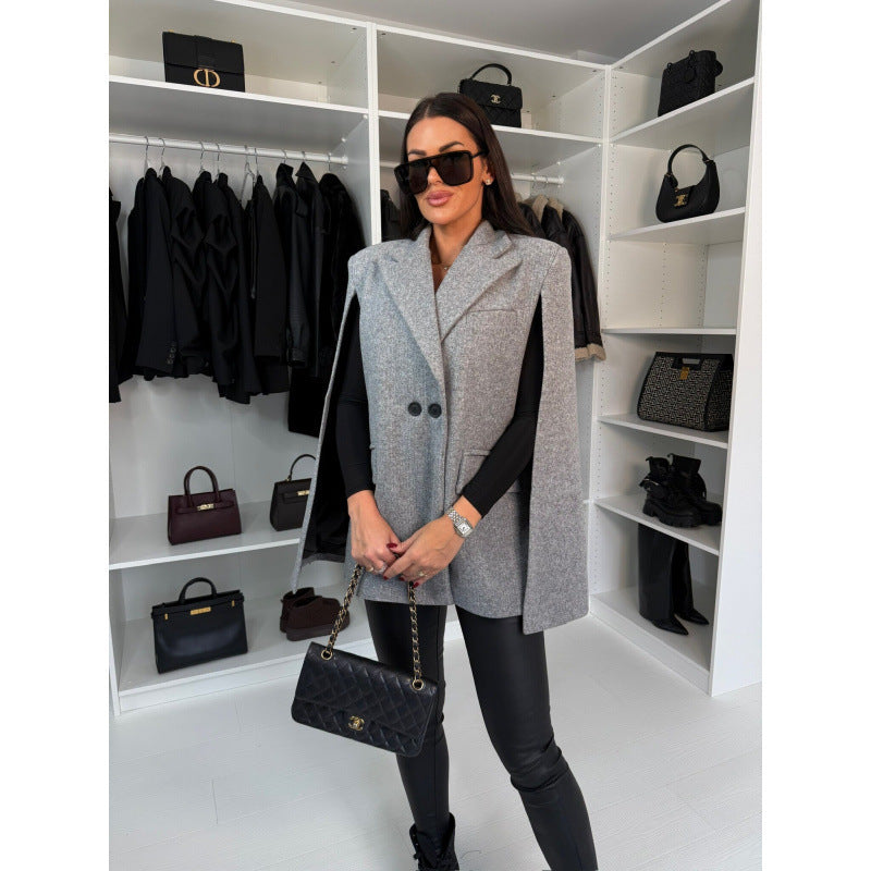 Damen zweireihiger Cape Blazer R&B