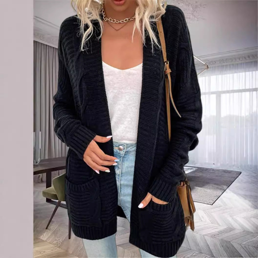 Damen Grobstrickcardigan mit seitlichen Taschen und feinem Muster R&B