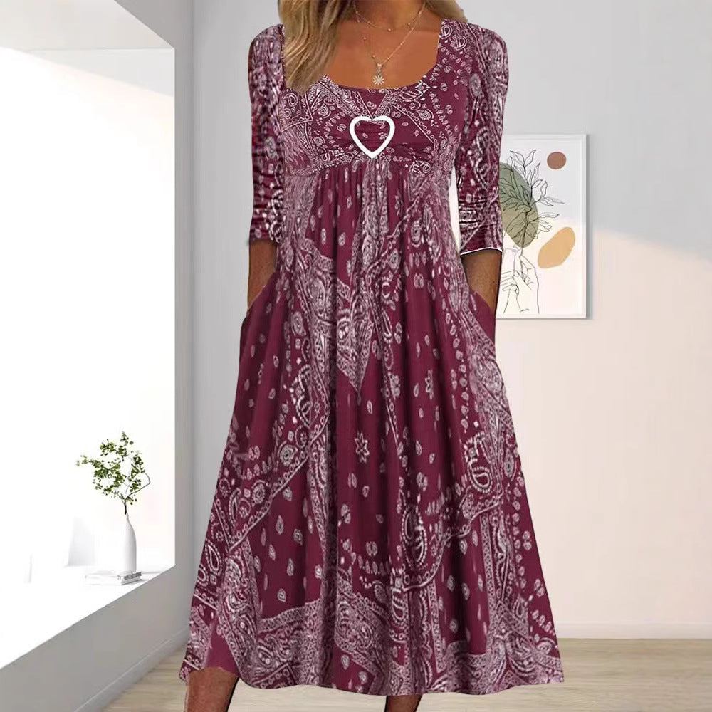 Damen nan Maxikleid mit Paisley-Bandana-Muster, Empire‑Naht, gerafftem Unterbrustbereich und Eingrifftaschen R&B