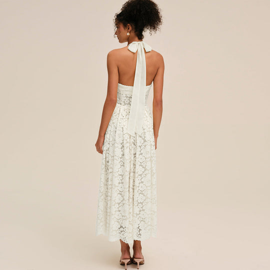 Damen Elegant Spitzenkleid mit geflochtenem Träger R&B