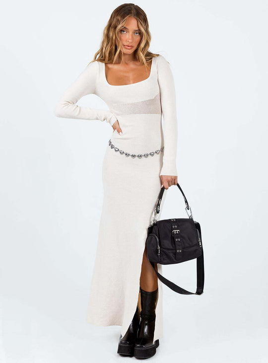 Damen figurbetontes Maxikleid mit elegantem Schlitz und langem Arm R&B