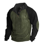 Herren nan Cordoptik-Halbknopf-Pullover mit Stehkragen, Raglanärmeln und Ellenbogenpatches R&B