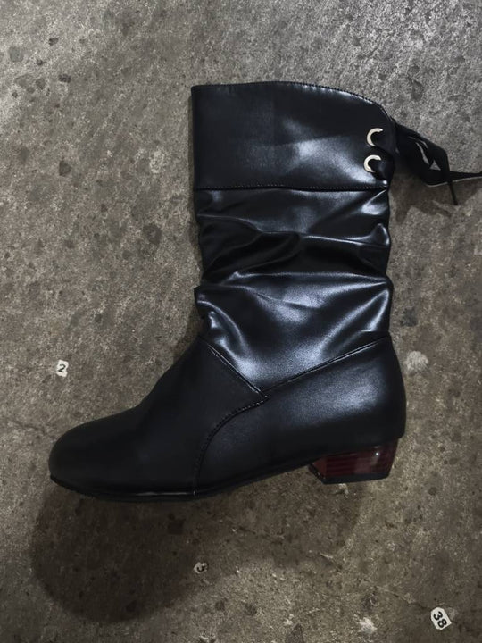Damen elegante Stiefel mit modischem Raffungseffekt und verspieltem Schleifendetail R&B
