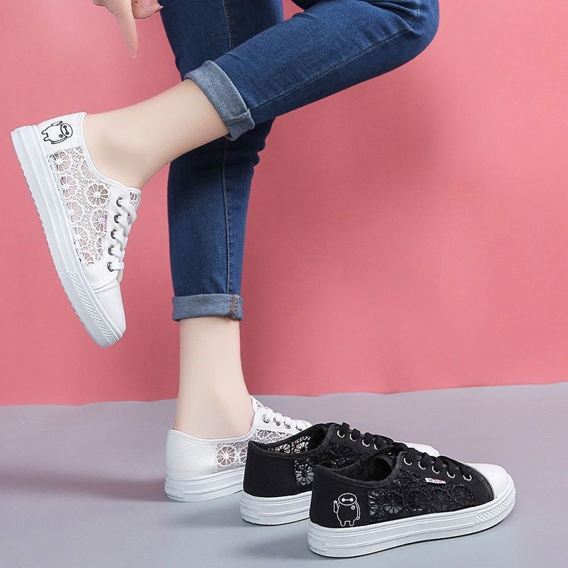 Damen modische Sneaker mit elegantem Spitzendesign und atmungsaktiver Spitzenstruktur R&B