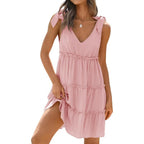 Damen lässiges V-Ausschnitt-Kleid mit Rüschendetails und verstellbaren Trägern R&B
