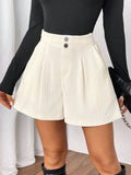 Damen Elegante Shorts mit Plissee-Design und Knopfdetails R&B