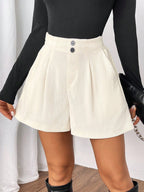 Damen Elegante Shorts mit Plissee-Design und Knopfdetails R&B