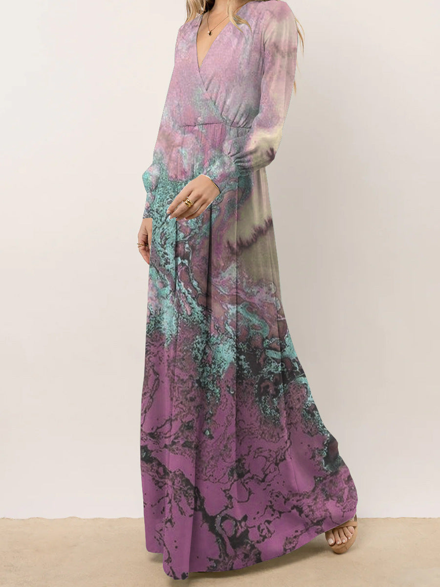 Damen Maxikleid mit raffinierten Faltendetails und künstlerischem Farbverlauf