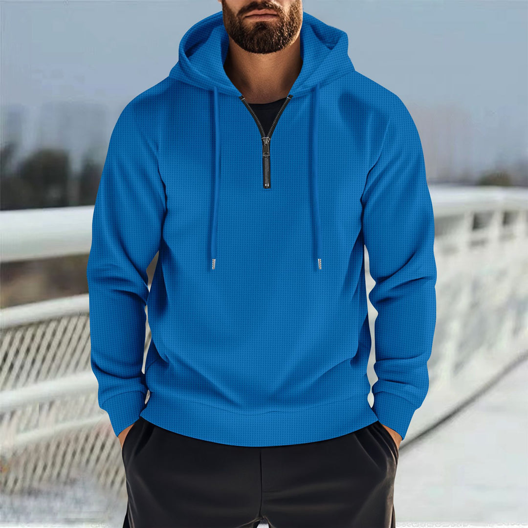 Herren Sportlicher Kapuzenpullover mit kurzem Reißverschluss und atmungsaktiven Einsätzen R&B