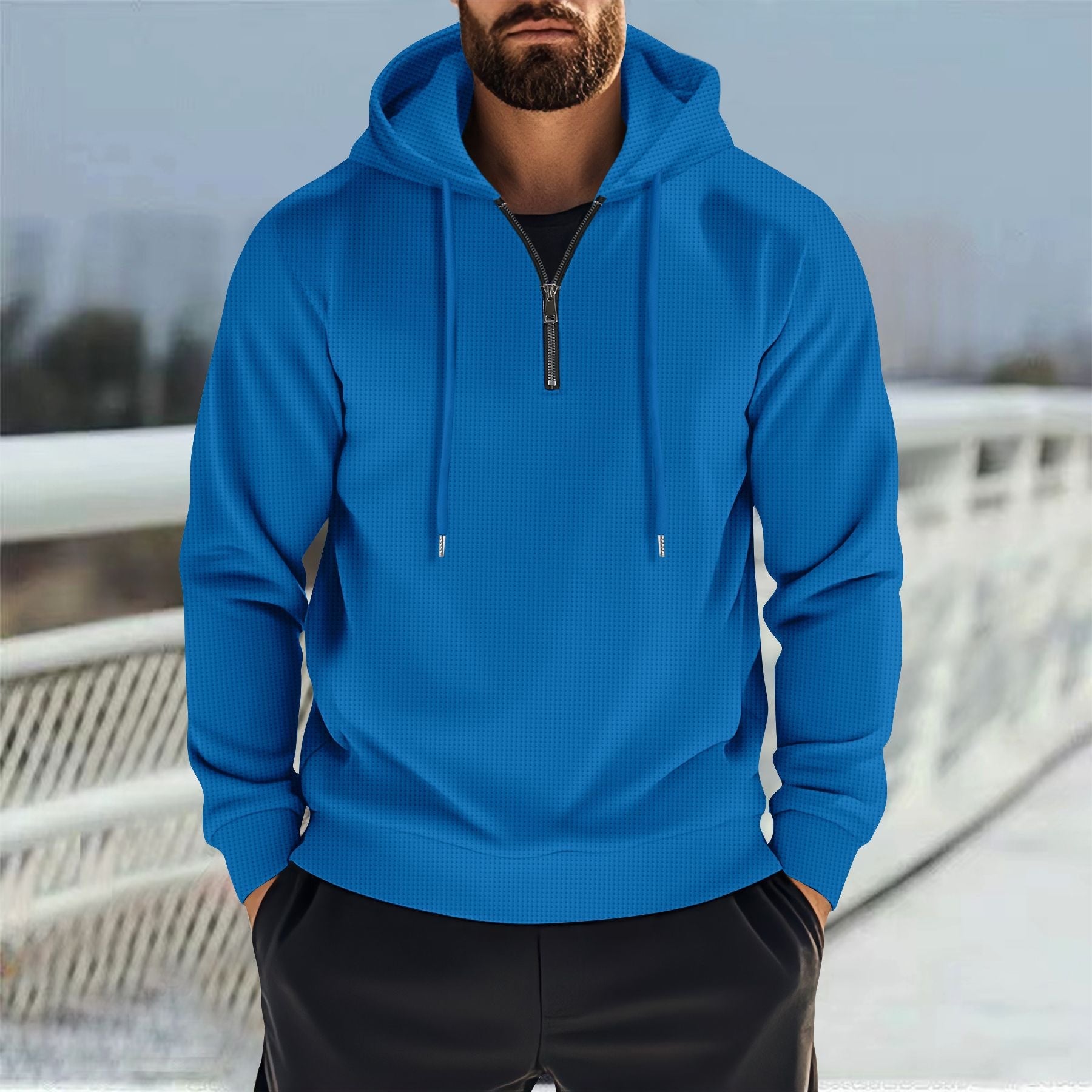 Herren Sportlicher Kapuzenpullover mit kurzem Reißverschluss und atmungsaktiven Einsätzen R&B
