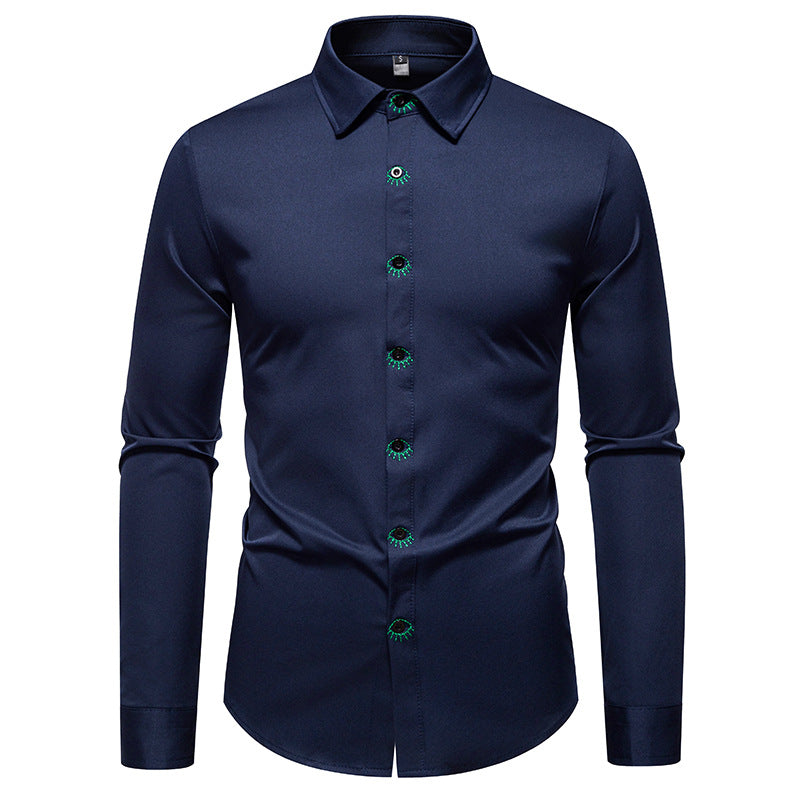 Herren elegantes Langarmhemd mit kreativen Stickdetails R&B