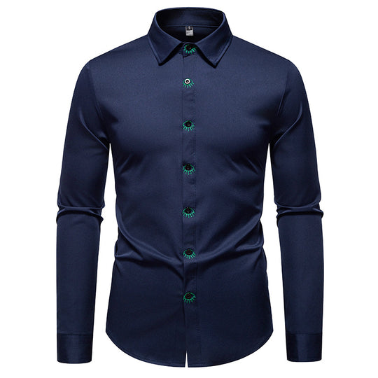Herren elegantes Langarmhemd mit kreativen Stickdetails R&B