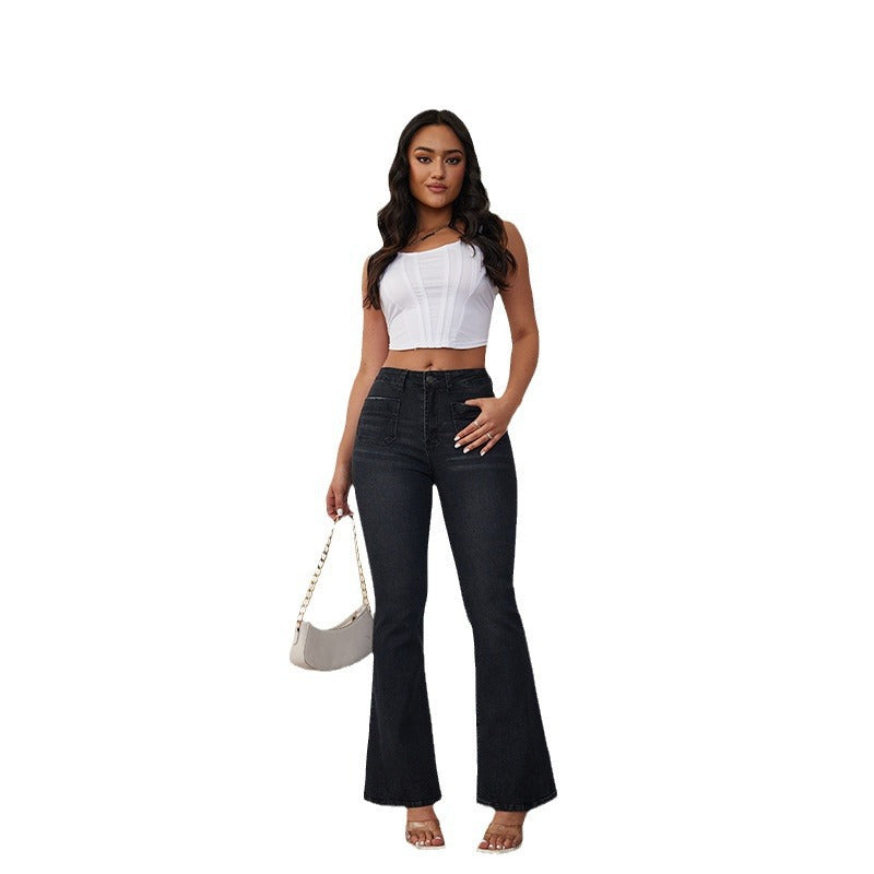 Damen Flared Jeans mit hohem Bund und seitlichen Taschen R&B