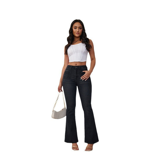 Damen Flared Jeans mit hohem Bund und seitlichen Taschen R&B