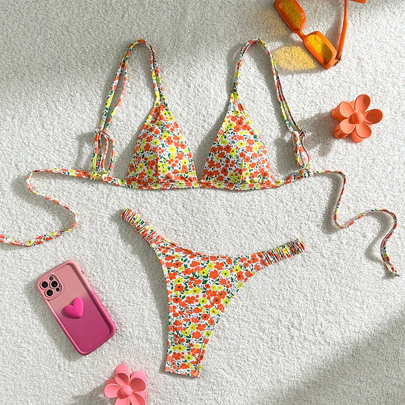 Damen Triangel-Bikini mit verstellbaren Trägern und floralen Mustern