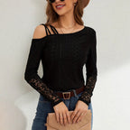 Damen Off-Shoulder Oberteil mit Spitzenbesatz und Trägerdesign R&B
