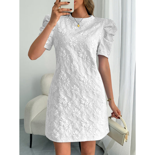 Damen Kurzarmkleid mit voluminiösen Ärmeln und floralen Stickereien R&B