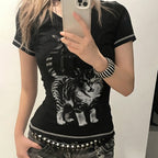 Damen T-Shirt mit kreativem Katzenmotiv R&B