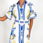 Damen Maxikleid mit floralem Knopfleisten-Design und tailliertem Gürtel R&B