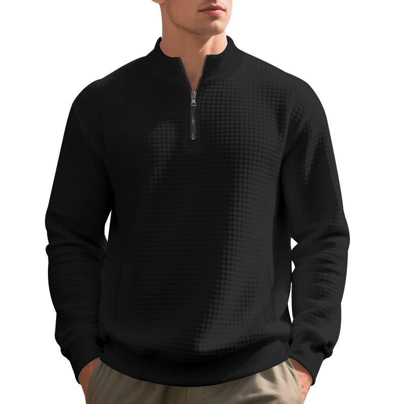 Herren Sweatshirt mit halbem Reißverschluss und strukturiertem Design R&B