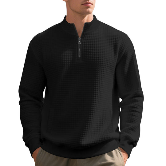 Herren Sweatshirt mit halbem Reißverschluss und strukturiertem Design R&B