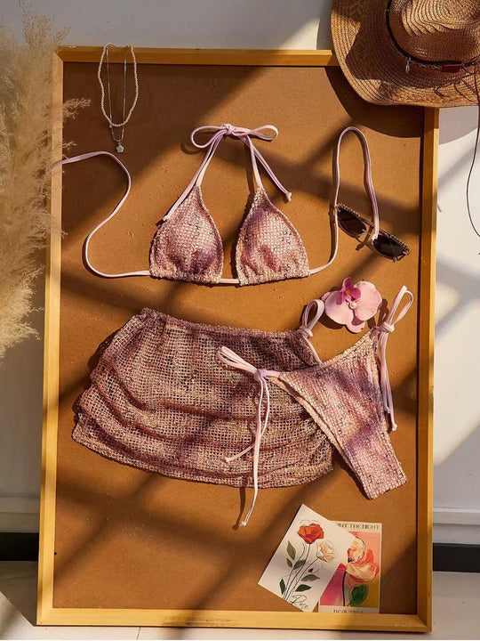 Damen Triangel-Bikini mit Wickelrock und verstellbaren Trägern R&B