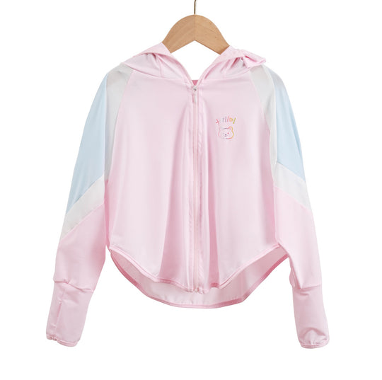 Unisex nan ultraleichte Kinder-Sonnenschutzjacke mit Kapuze, Reißverschluss, Meshfutter und Bärenstickerei  R&B