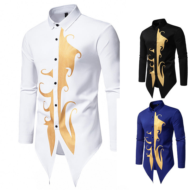 Herren langärmliges Designerhemd mit einzigartigem Muster und asymmetrischem Schnitt R&B
