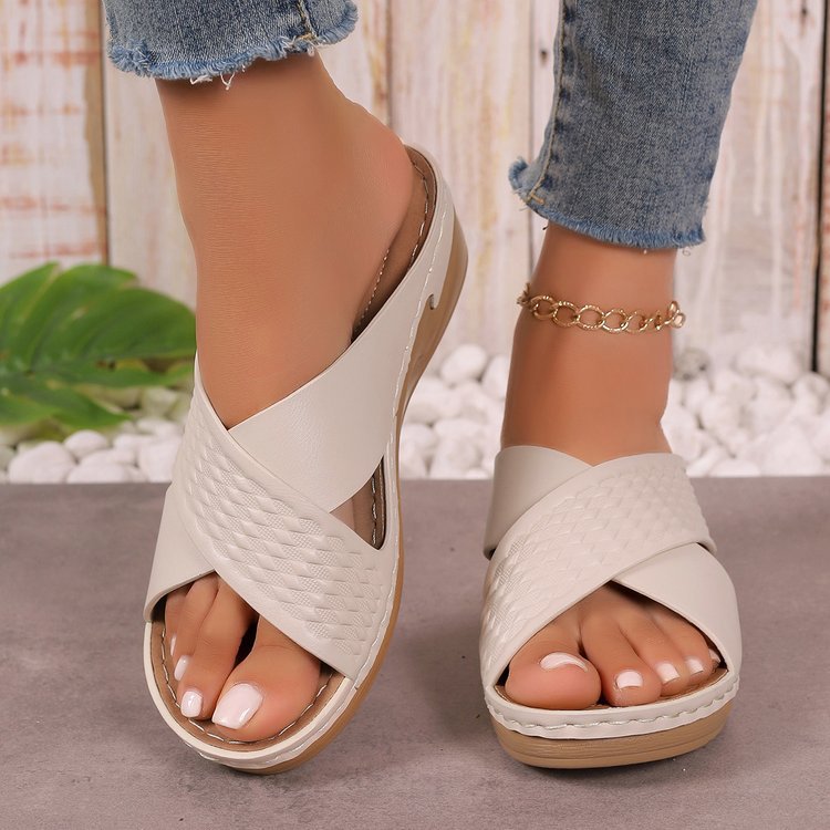 Damen elegante Wedge-Pantoletten mit geflochtenem Design R&B