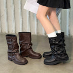 Damen modische Stiefel mit dekorativen Schnallen und robustem Profil R&B