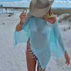 Damen lässiger Strandponcho mit modischem Fransenabschluss R&B