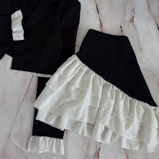 Damen elegantes cropped Blazer mit Rüschendetails R&B