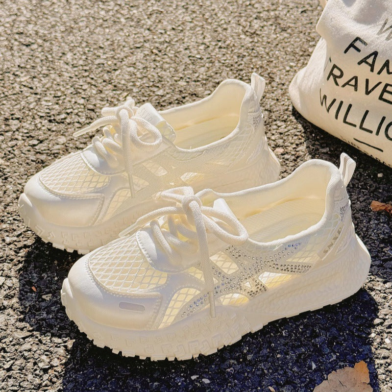 Damen Atmungsaktive Sneaker mit modischem Netzdesign und Glitzerakzenten