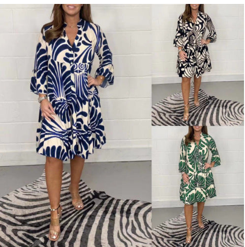 Damen Luftiges Midi-Kleid mit floralen Mustern und durchgehendem Knopfverschluss R&B
