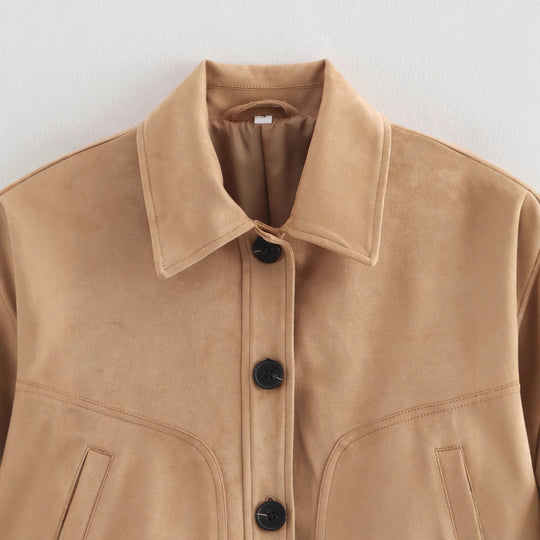 Damen cropped Wildlederjacke im lässigen Stil mit Druckknopfverschluss R&B