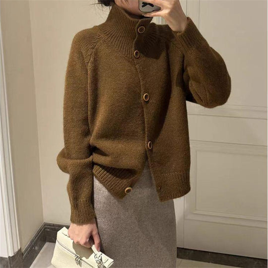 Damen kuscheliger Hochkragen-Cardigan mit Knopfdetails R&B