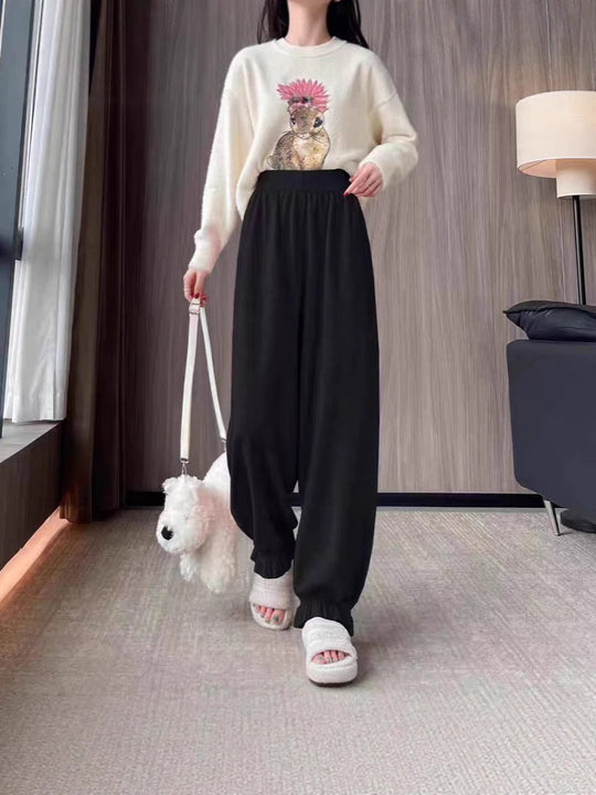 Damen bequeme Palazzohose aus glänzendem Material R&B