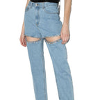 Damen ripped Jeans mit strassbesetzten Schnittstellen R&B