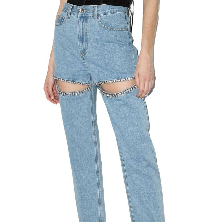Damen ripped Jeans mit strassbesetzten Schnittstellen R&B