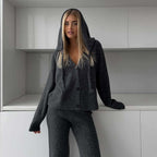 Damen elegantes Strickensemble mit weitem Cardigan und passenden Hosen R&B
