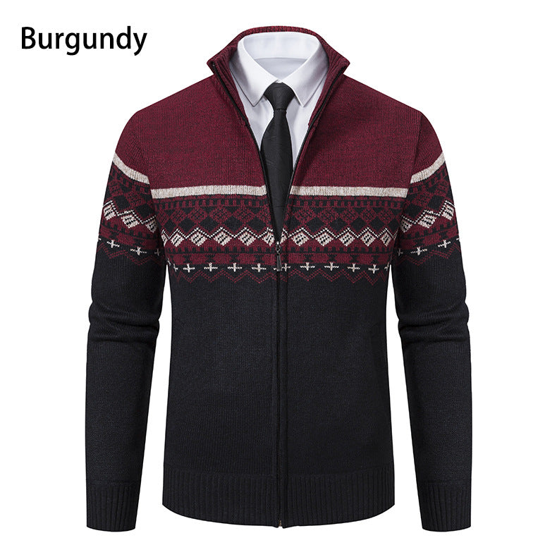 Herren Strickjacke mit modernem Muster und hohem Kragen R&B