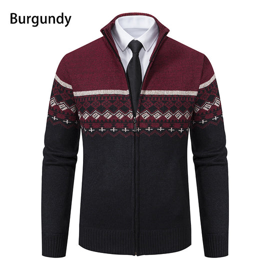 Herren Strickjacke mit modernem Muster und hohem Kragen R&B