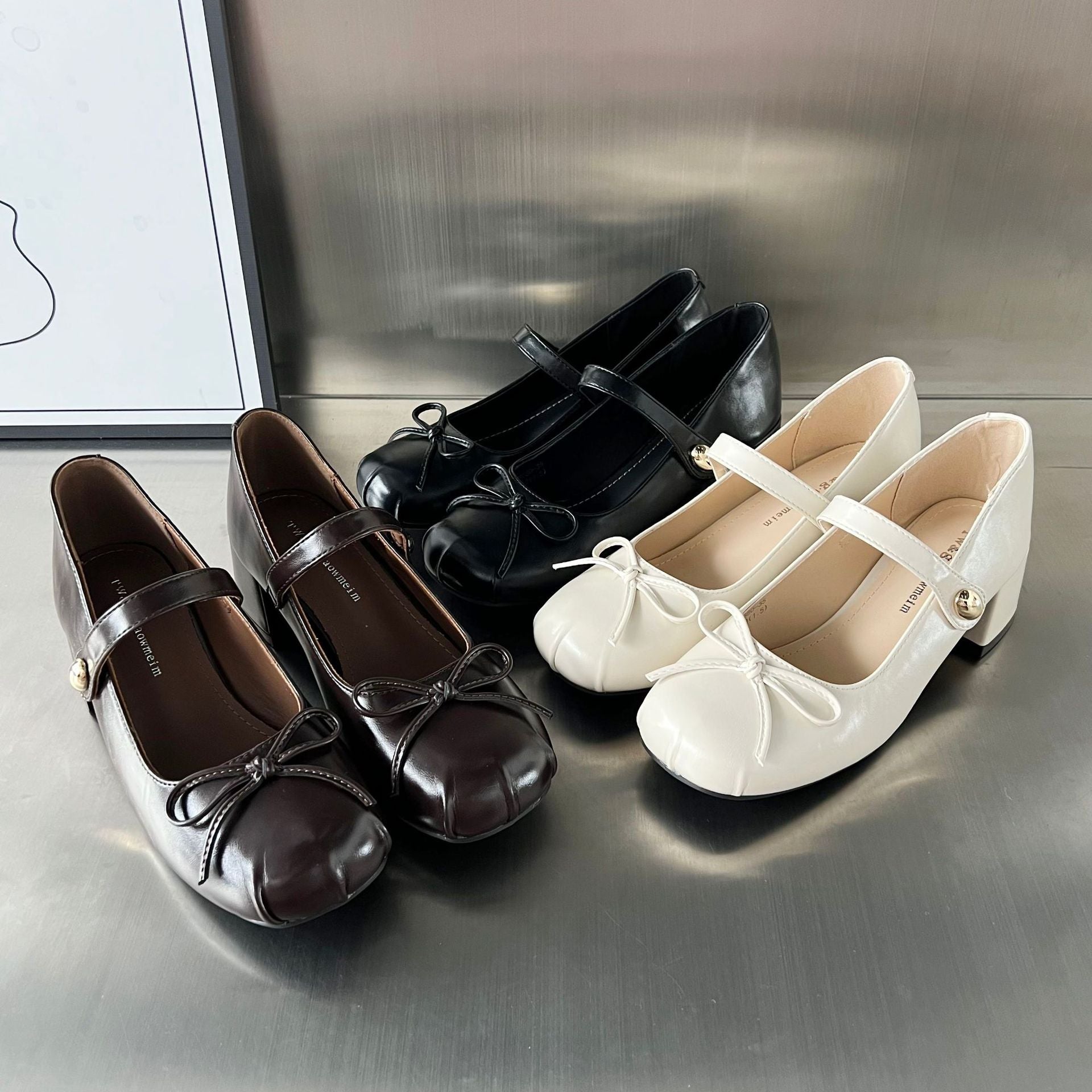 Damen elegante Ballerinas mit modischem Riemen und dekorativer Schleifenverzierung R&B