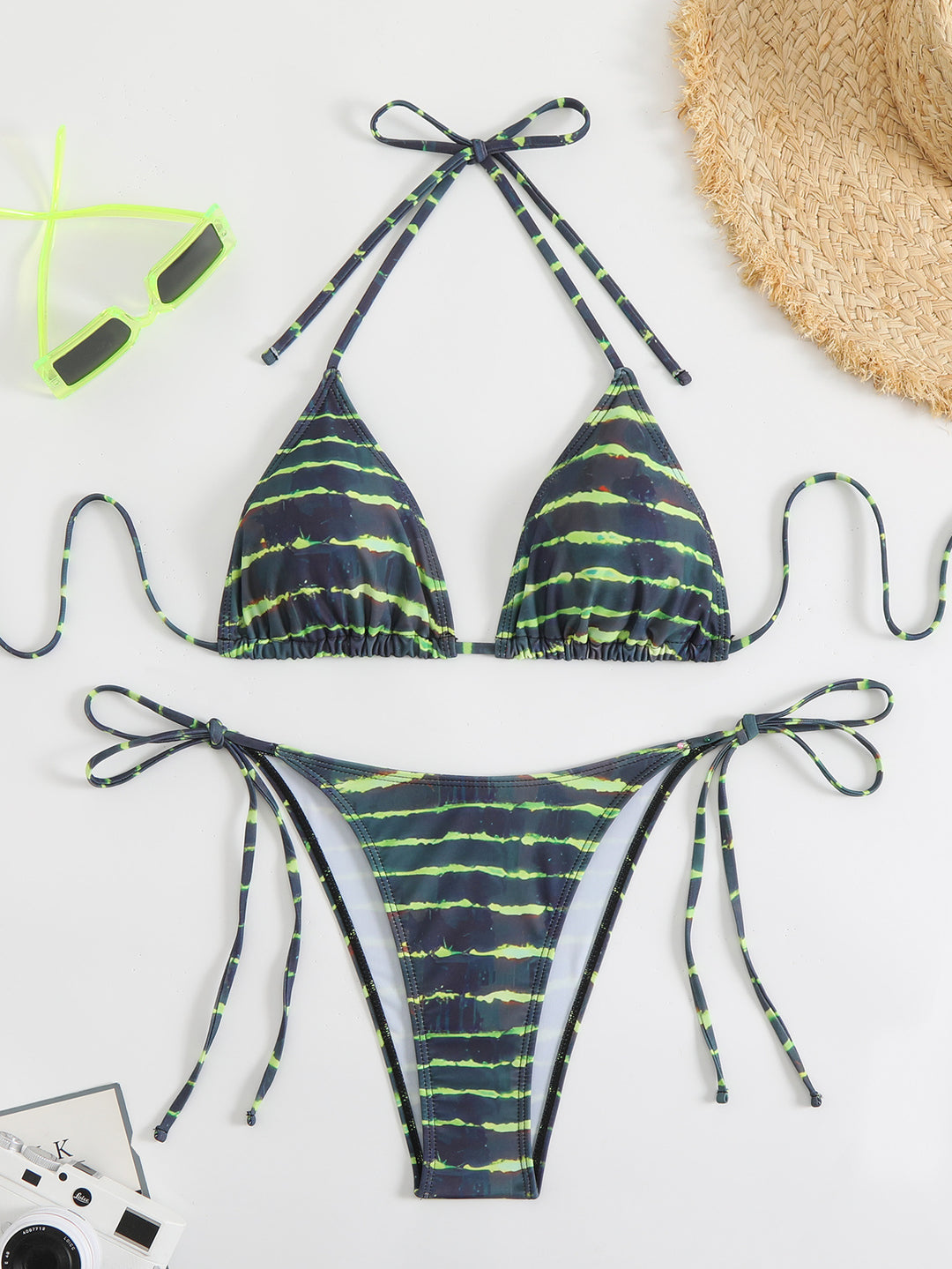 Damen Triangel-Bikini-Set mit verstellbaren Schnürdetails R&B