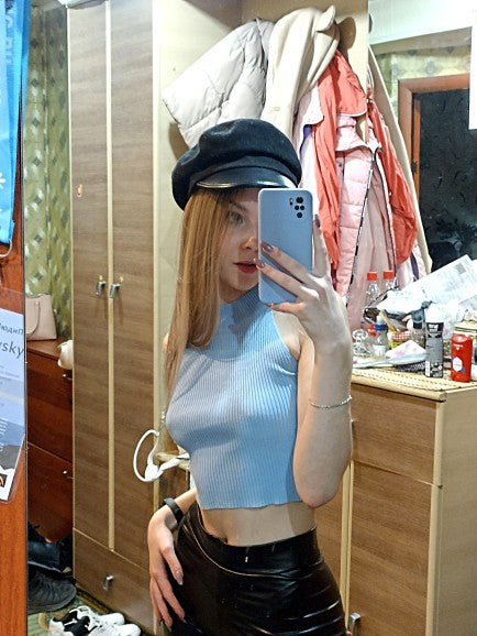 Damen Crop-Top mit hohem Kragen und Rippstruktur R&B