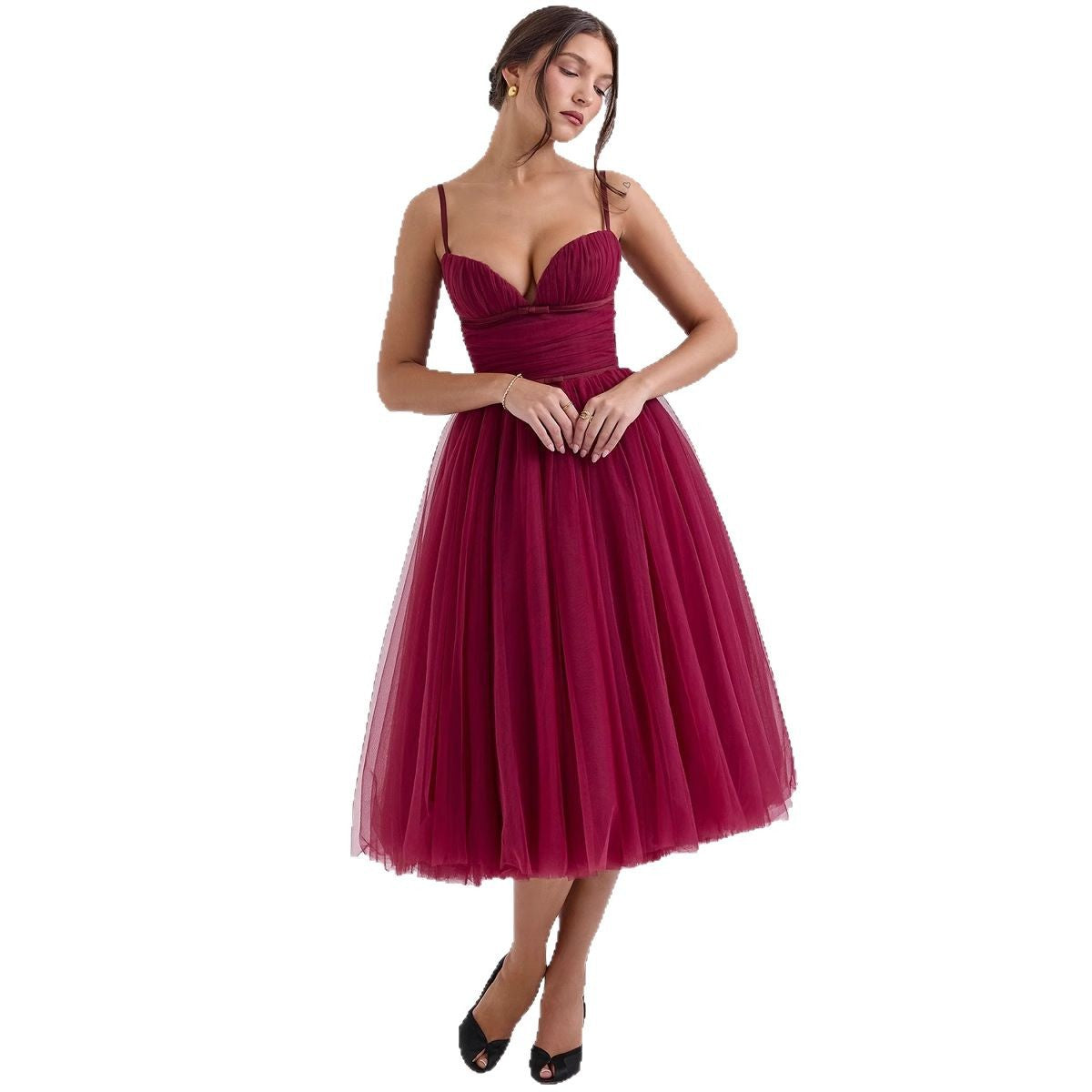 Damen Tüllkleid mit elegantem Oberteil und schwingendem Rock R&B